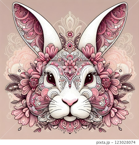 Whimsical Floral Rabbit Art Whimsical Floral Rabbit Art 123028074