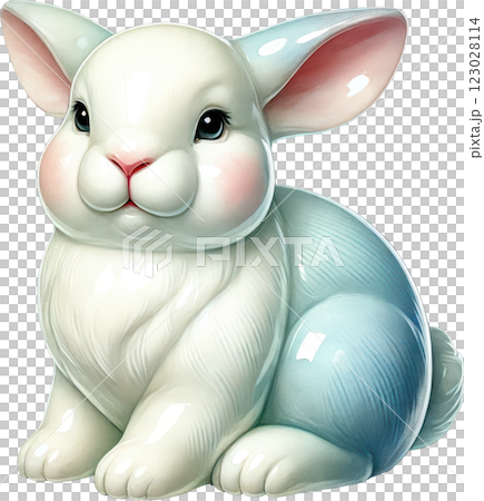 Adorable Ceramic Easter Bunny Figurine with Pastel Colors and Soft Fluffy Appearance 123028114
