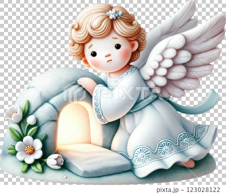 Elegant Ceramic Cherub Angel Figurine with Floral Accents, Delicate Pastoral Easter Ornament 123028122