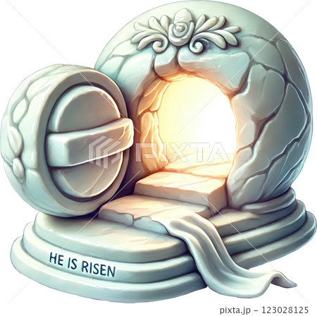 Glowing Ceramic Tomb of the Risen Christ   A Symbolic Easter Religious in a Mystical Cave Setting 123028125