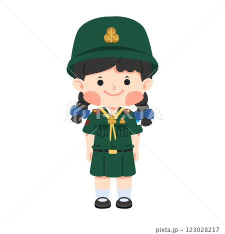 Girl Scout in uniform standing in formation Girl Scout in uniform standing in formation 123028217