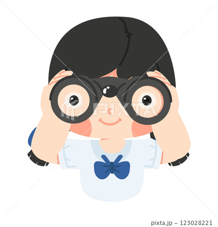 young girl student using binoculars 123028221