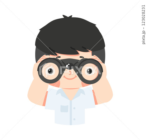 young boy student using binoculars 123028231