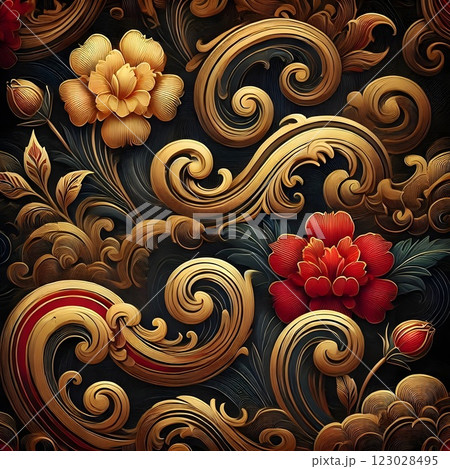 Ornate Golden Floral Elegance 123028495