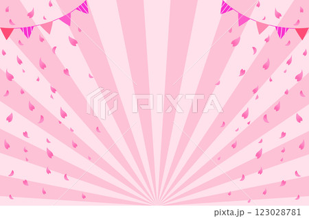 春のイベントフレーム　集中線と桜吹雪とガーランド 123028781