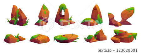 Cartoon rock collection with green moss patches 123029001