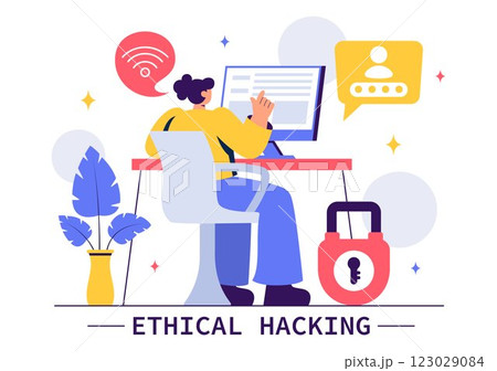 Ethical Hacking Illustration featuring a Developer Practicing Hacking on a Web Application, Identifying Code Vulnerabilities to Improve Cybersecurity Ethical Hacking Illustration featuring a Developer Practicing Hacking on a Web Application, Identifying Code Vulnerabilities to Improve Cybersecurity 123029084