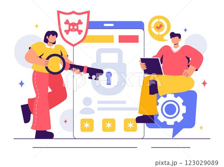 Ethical Hacking Illustration featuring a Developer Practicing Hacking on a Web Application, Identifying Code Vulnerabilities to Improve Cybersecurity 123029089