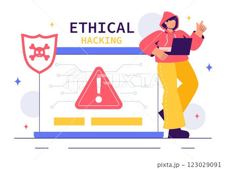 Ethical Hacking Illustration featuring a Developer Practicing Hacking on a Web Application, Identifying Code Vulnerabilities to Improve Cybersecurity Ethical Hacking Illustration featuring a Developer Practicing Hacking on a Web Application, Identifying Code Vulnerabilities to Improve Cybersecurity 123029091