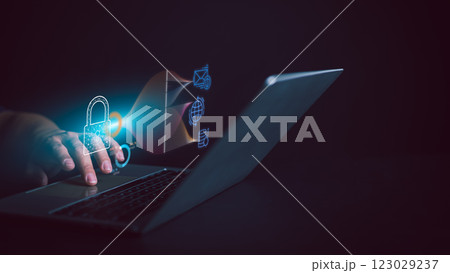 Cyber security concept, Security password login, Secure Internet access, Login, User, Identification information security and encryption, Secure access to user personal information, Screen padlock. 123029237