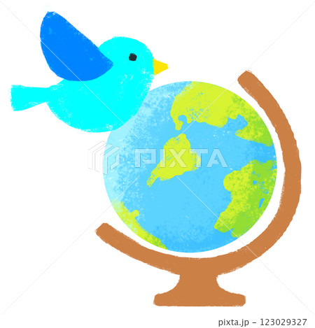 クレヨンタッチ　地球儀と青い鳥 123029327