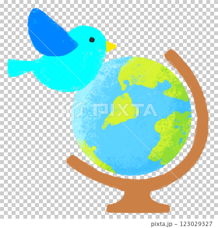 クレヨンタッチ　地球儀と青い鳥 123029327