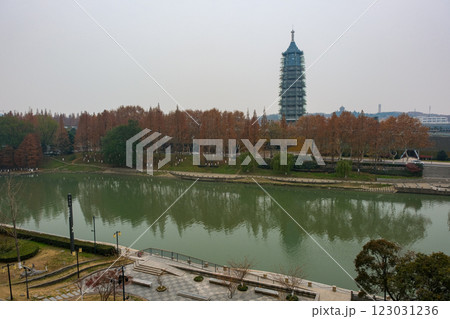 中国 南京市、南京城 中華門から見える大報恩寺 中国 南京市、南京城 中華門から見える大報恩寺 123031236