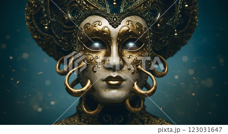 A stunning and mystical GoldCrowned Mask featuring ethereal and enchanting features that captivate 123031647