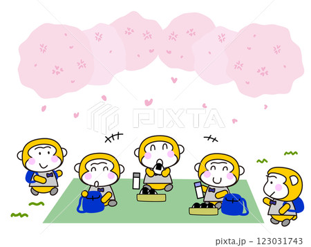 かわいいサルのお花見 123031743
