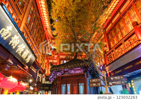 中国 上海市 ライトアップされた豫園商城 中国 上海市 ライトアップされた豫園商城 123032263