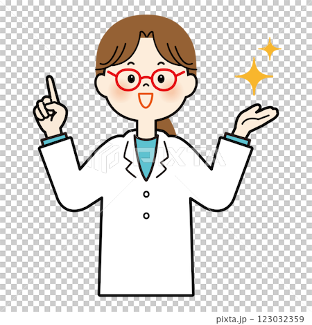 一位穿白大褂的女醫生指著 123032359