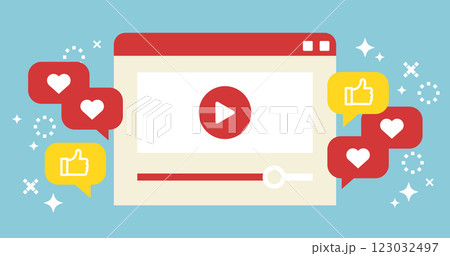 動画配信プラットフォームのイラスト | 再生・評価・魅力 123032497