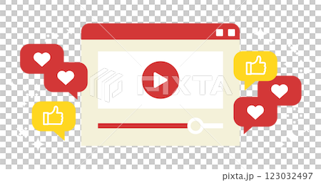 動画配信プラットフォームのイラスト | 再生・評価・魅力 123032497