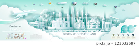 Vector Infographic Design Template Travel Finland Advertising travel Brochure. 123032697