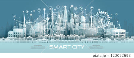 Technology wireless mesh geometric network communication smart city with architecture. 123032698