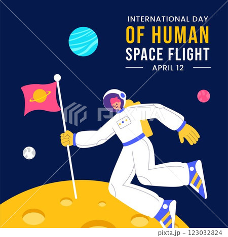 International Day of Space Exploration Hand-Drawn Flat Cartoon Illustration International Day of Space Exploration Hand-Drawn Flat Cartoon Illustration 123032824
