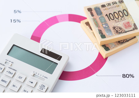 割合と比率のビジネスグラフとお札 123033111