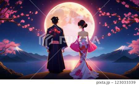 月とカップル 123033339