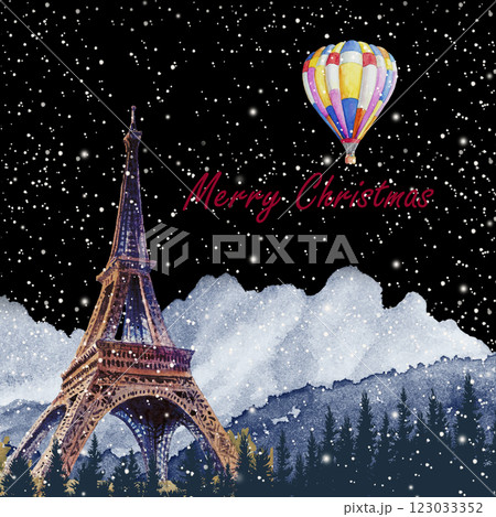 Travel holiday. Eiffel tower Paris France with ballooning of Christmas & New Year. Famous landmarks  123033352
