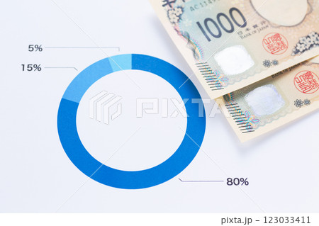 割合と比率のビジネスグラフと千円札 割合と比率のビジネスグラフと千円札 123033411