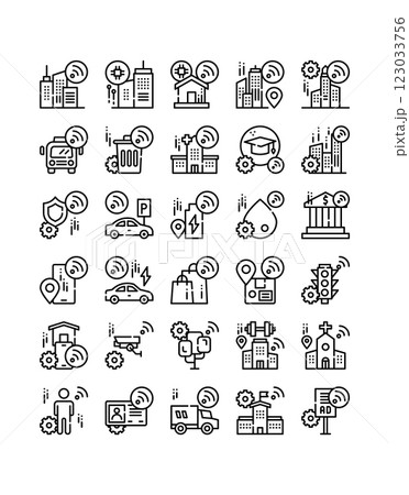 set of smart city line icon 123033756