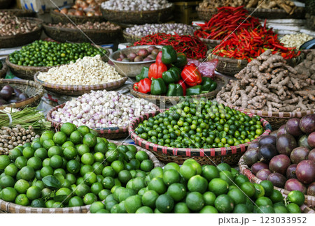 Fruits and spices at a market in Vietnam 123033952