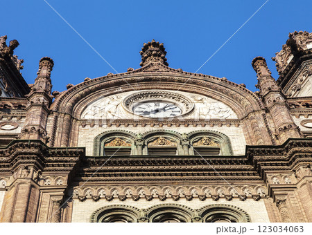 The facade of the old antique Parisi Udvar shopping mall in Budapest. The facade of the old antique Parisi Udvar shopping mall in Budapest. 123034063