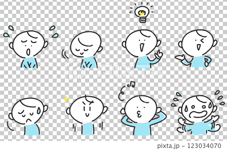 様々な表情の男性のセット 困る・落ち込む・ひらめく・慌てる 様々な表情の男性のセット 困る・落ち込む・ひらめく・慌てる 123034070