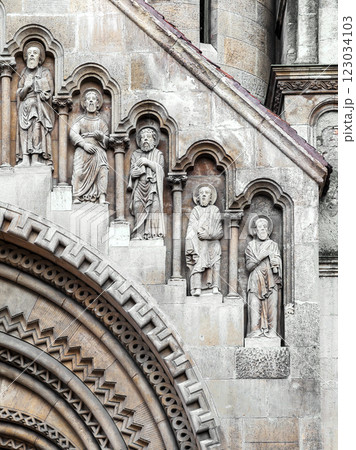 Facade of Jak Church in Budapest Facade of Jak Church in Budapest 123034103