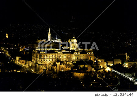 Buda Castle in Budapest illuminated at night 123034144