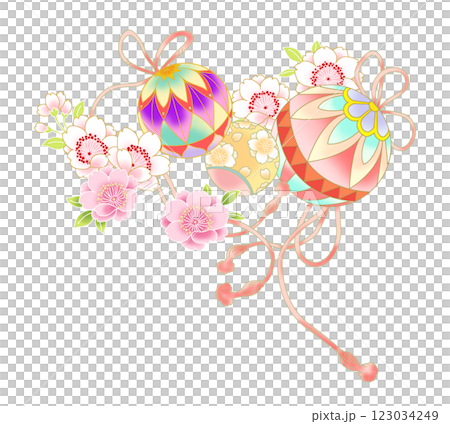 華やかな桜の花と手毬 123034249