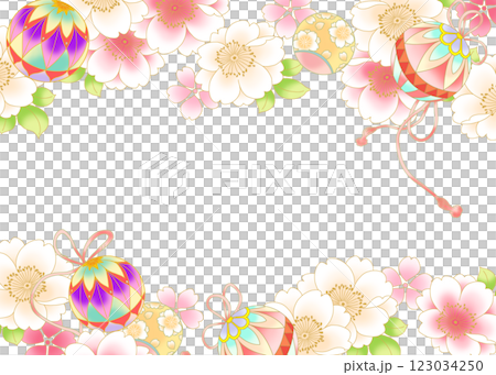 Gorgeous cherry blossom and temari frame illustration 123034250