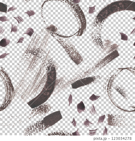 Watercolor seamless pattern with abstract brush strokes in black brown isolated. Hand-drawn artistic texture for fabric, stationery, and branding. Modern repeated background for creative design. 123034278