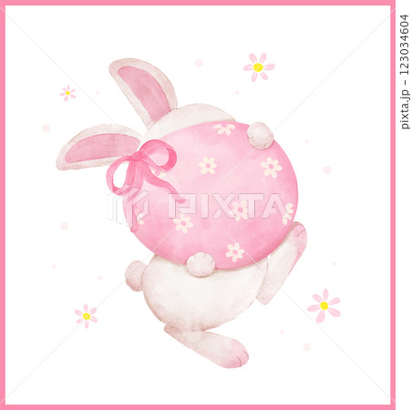 Whimsical Coquette Easter Bunny hold Egg watercolor animal Hand Drawn Whimsical Coquette Easter Bunny hold Egg watercolor animal Hand Drawn 123034604