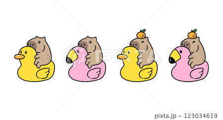 capybara vector duck flamingo swimming ring inflatable orange pet cartoon character icon logo symbol illustration beach pool isolated design 123034619