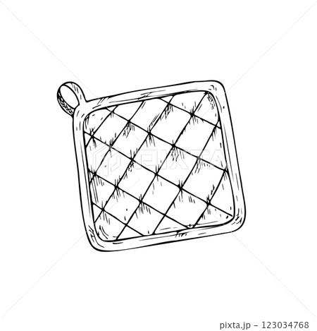 Vector pot holders. Graphic ink Oven Mitt, kitchen tool illustration isolated on background. Hand drawn line sketch. For designers, prints, logo, icon, menu, postcards, holiday, covers 123034768