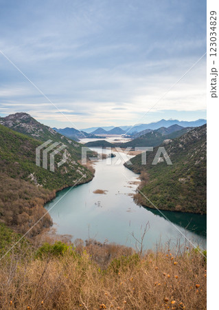 Canyon of Rijeka Crnojevica river near the Skadar lake coast in Montenegro in winter time 123034829