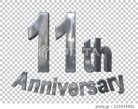 3DCG文字「11th Anniversary/11周年マークキラキラ」シルバー,銀 123034892
