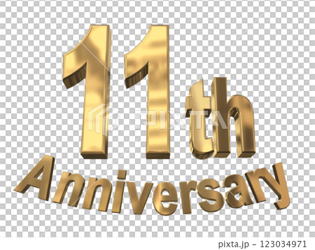 3DCG文字「11th Anniversary/11周年マークキラキラ」ゴールド,金 123034971
