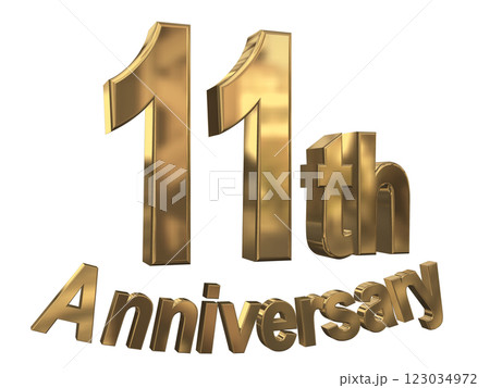 3DCG文字「11th Anniversary/11周年マークキラキラ」ゴールド,金 123034972
