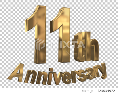 3DCG文字「11th Anniversary/11周年マークキラキラ」ゴールド,金 123034972