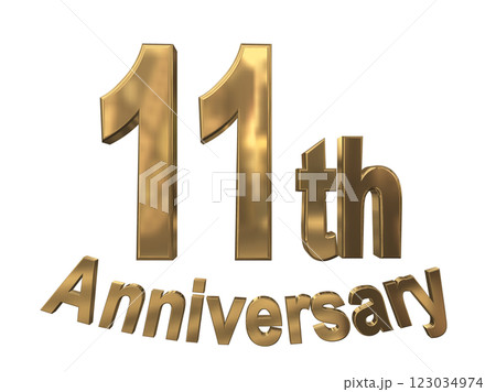 3DCG文字「11th Anniversary/11周年マークキラキラ」ゴールド,金 123034974