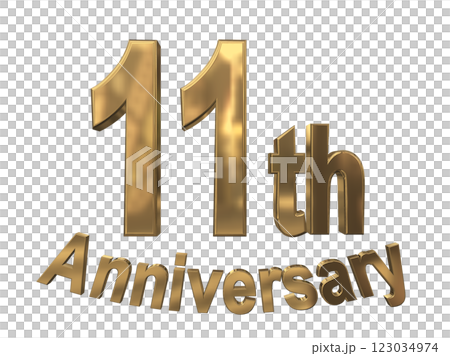 3DCG文字「11th Anniversary/11周年マークキラキラ」ゴールド,金 123034974