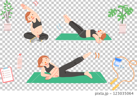 ストレッチをする女性イラストセット 123035064